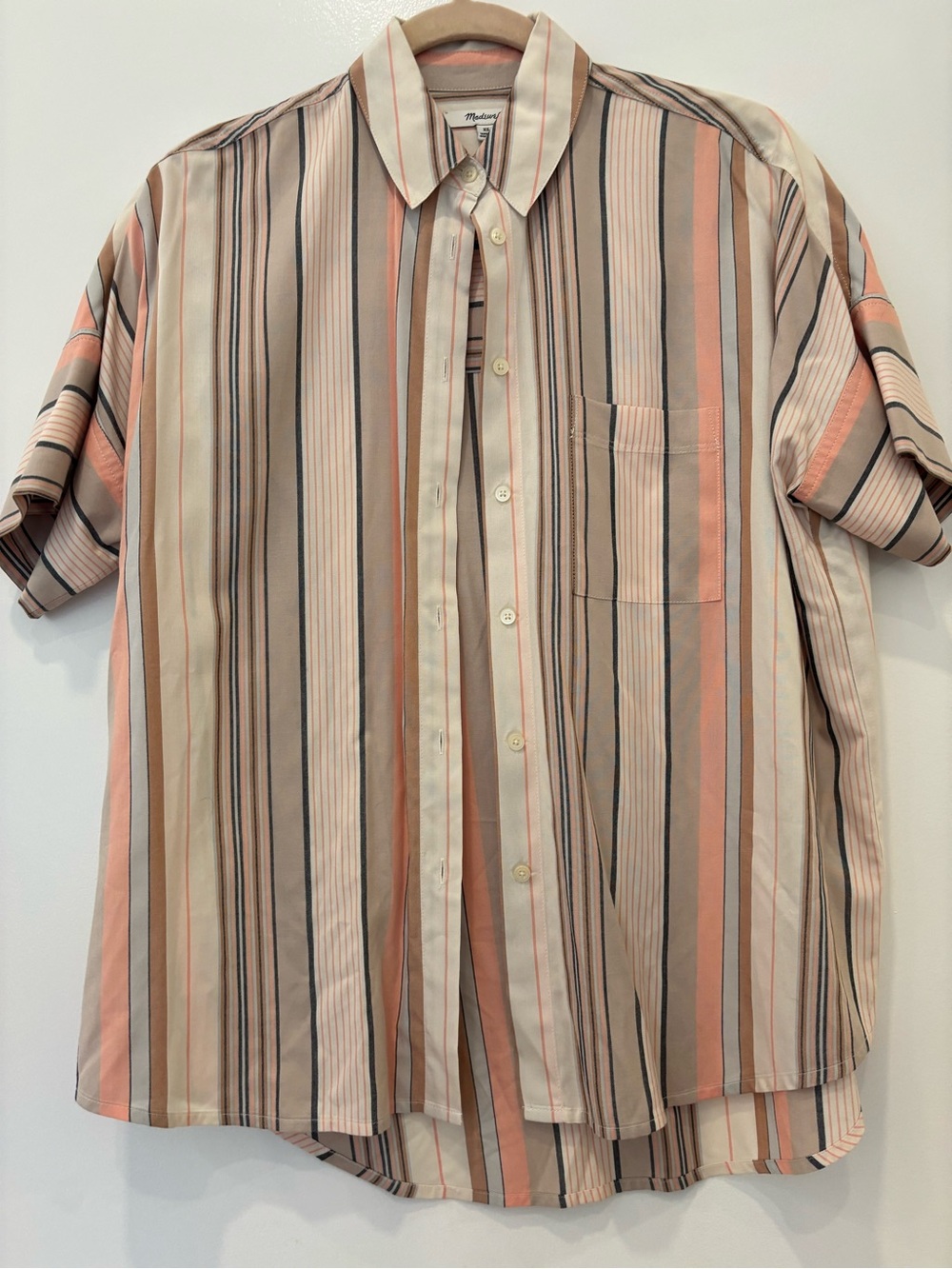 Madewell Striped Short-Sleeve Relaxed Button-Down Collared Viscose Shirt XS